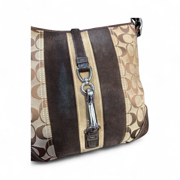 Coach Signature Suede Trim Silver Buckle 
Shoulder Bag - Picture 6 of 10